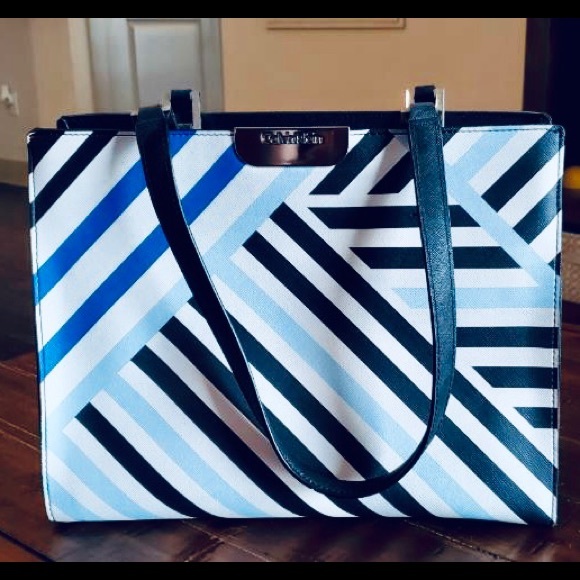 Calvin Klein Blue/White/Black striped shoulder bag - Picture 8 of 9